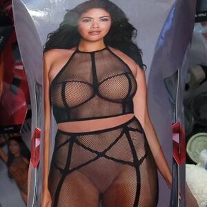 Black Mesh Halter Lingerie Set